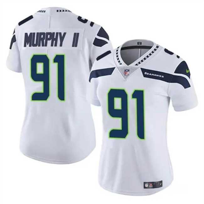 Women%27s Seattle Seahawks #91 Byron Murphy II 2024 Draft White Vapor Limited Stitched Jersey Dzhi